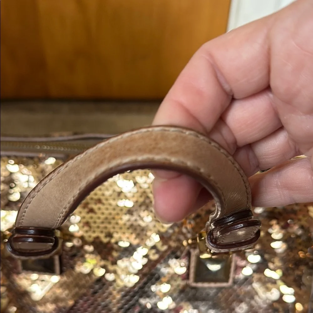 Michael Kors Gold Tan Satchel with Sequined Design - Picture 9 of 12